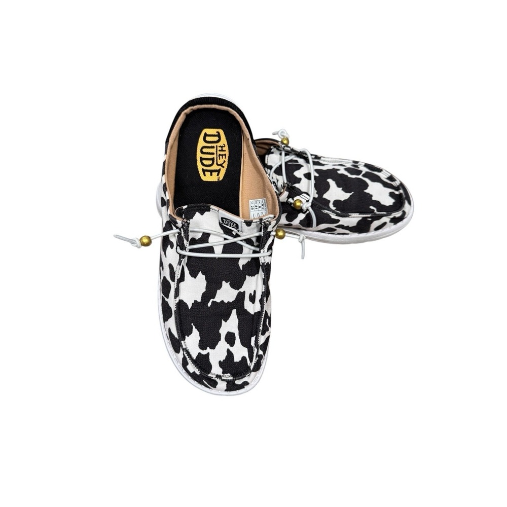 10 Hey Dude Cow Print Slip On Shoes Womens Casual Lightweight - Picture 4 of 10